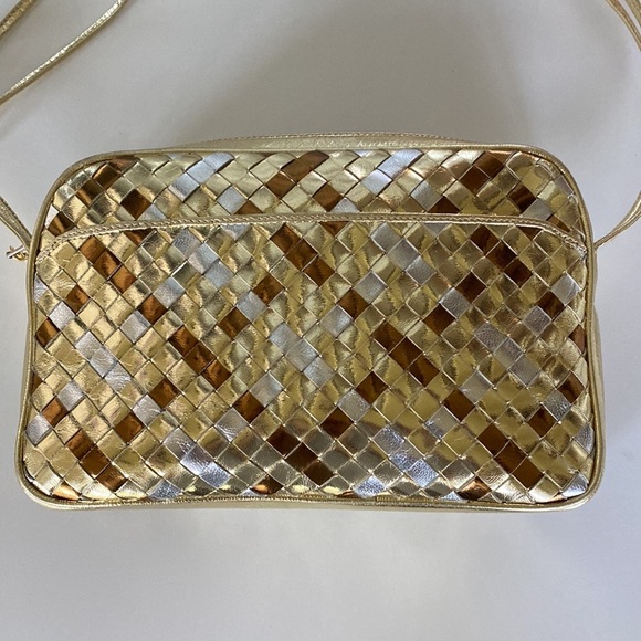 Two Tone Gold & Copper Leather Bag with Adjustable Shoulder Strap - Picture 2 of 11